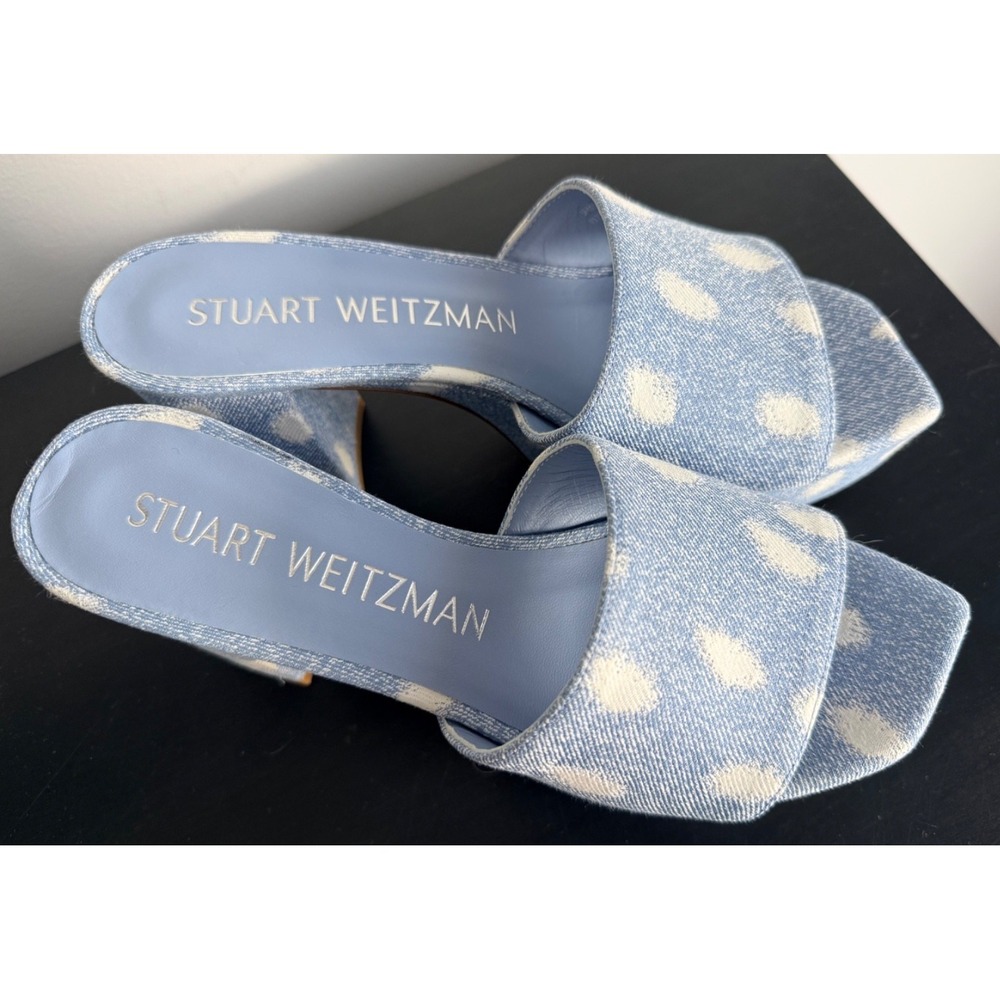 NWB Stuart Weitzman Squarehigh Platform 95 Slide Ocelot Denim Sandals 8.5 39 - Picture 9 of 15
